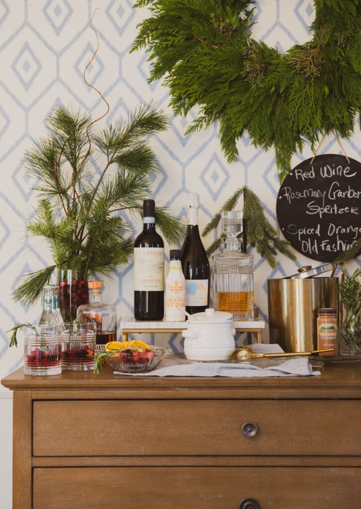 How To Decorate A Bar Cart For The Holidays